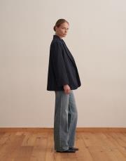 ince çizgili klasik blazer lacivert 2