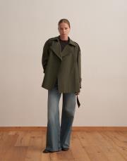 organik koton trençkot koyu haki