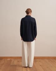 yırtmaç detaylı denim gömlek mavi 3