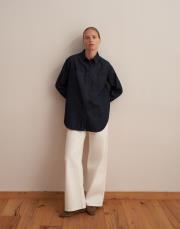 yırtmaç detaylı denim gömlek mavi 4