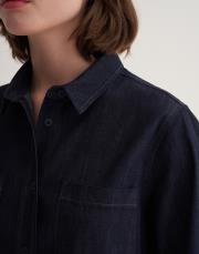 yırtmaç detaylı denim gömlek mavi 8