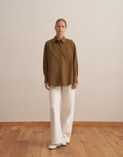 yırtmaç detaylı koton gömlek yeşil