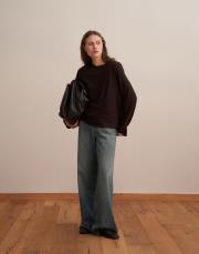 rayon karışımlı vatkalı bluz kahverengi 2