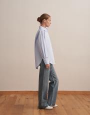 yırtmaç detaylı koton gömlek açık mavi 2