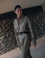 yırtmaç detaylı koton gömlek açık haki 7