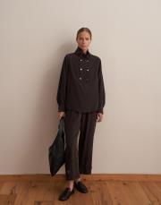 çıtçıt kapamalı ipeksi gömlek kahverengi