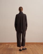 çıtçıt kapamalı ipeksi gömlek kahverengi 4