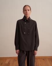 çıtçıt kapamalı ipeksi gömlek kahverengi 5