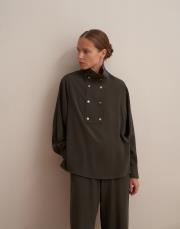 çıtçıt kapamalı ipeksi gömlek koyu haki 4