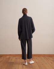 çıtçıt kapamalı ipeksi gömlek lacivert 4