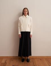 keten karışımlı vatkalı ceket ekru 3