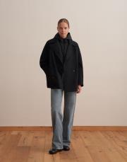etek ucu bantlı kruvaze trençkot siyah