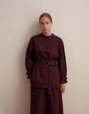 omuz pile detaylı gömlek mürdüm 5