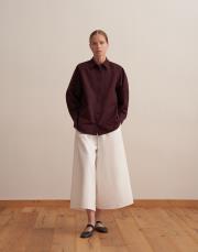 %100 pamuk balon kol gömlek mürdüm