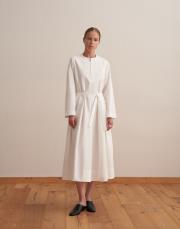 %100 koton pileli elbise ekru 2