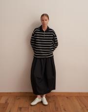 polo yaka rayon çizgili sweatshirt siyah