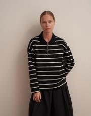 polo yaka rayon çizgili sweatshirt siyah 5