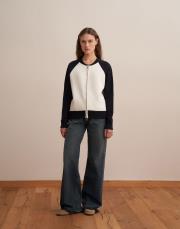 iki renkli pamuk triko hırka ekru