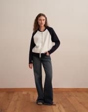 iki renkli pamuk triko hırka ekru 2