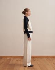 iki renkli pamuk triko hırka ekru 7