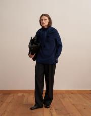 yün karışımlı balıkçı yaka triko kazak lacivert