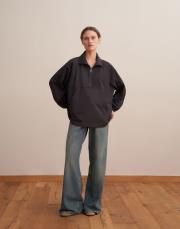 fermuarlı yüksek yaka teknik sweatshirt antrasit