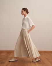 fermuarlı pileli teknik etek bej 2