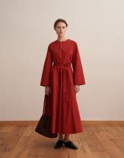 %100 koton kesik detaylı elbise kiremit