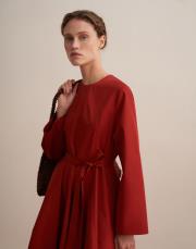 %100 koton kesik detaylı elbise kiremit 4