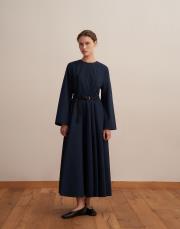 %100 koton kesik detaylı elbise lacivert