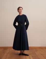 %100 koton kesik detaylı elbise lacivert 2