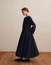 %100 koton kesik detaylı elbise lacivert 3