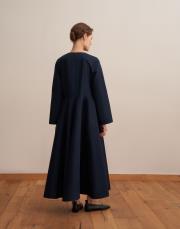 %100 koton kesik detaylı elbise lacivert 4