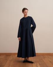 %100 koton kesik detaylı elbise lacivert 5