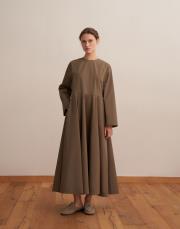 %100 koton kesik detaylı elbise açık haki 2