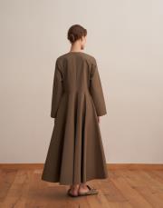 %100 koton kesik detaylı elbise açık haki 3