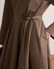 %100 koton kesik detaylı elbise açık haki 4