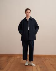 %100 koton kontrast detaylı trençkot lacivert