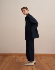 %100 koton kontrast detaylı trençkot lacivert 3