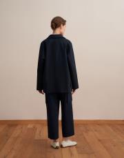 %100 koton kontrast detaylı trençkot lacivert 4