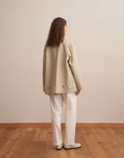 %100 koton kontrast detaylı trençkot uçuk yeşil 4