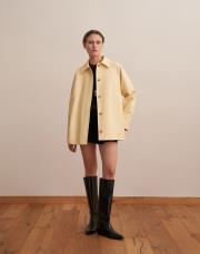 %100 koton kontrast detaylı trençkot soft sarı