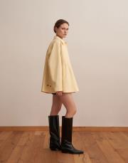 %100 koton kontrast detaylı trençkot soft sarı 2