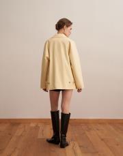 %100 koton kontrast detaylı trençkot soft sarı 4