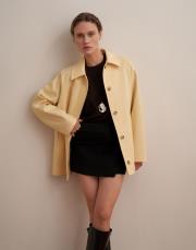 %100 koton kontrast detaylı trençkot soft sarı 5