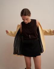 %100 koton kontrast detaylı trençkot soft sarı 6