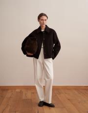 yün karışımlı cepli kaban kahverengi