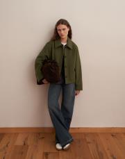 yün karışımlı cepli kaban yeşil