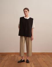 fermuarlı yün yelek kahverengi