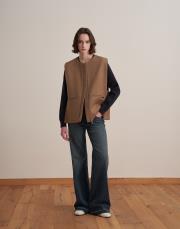 fermuarlı yün yelek deve tüyü